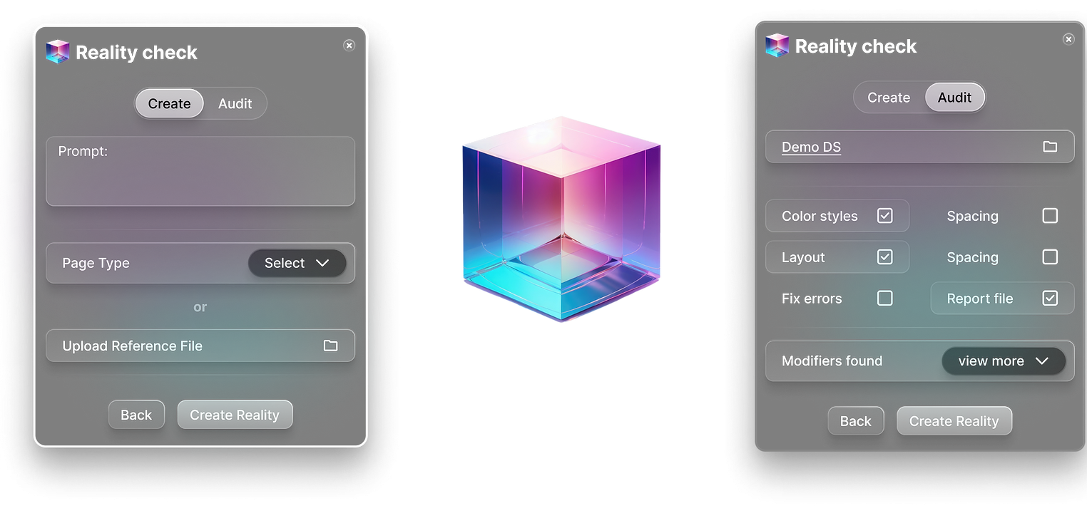 UI of Reality check plugin